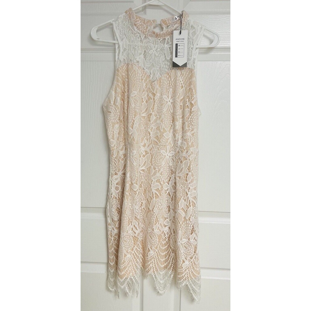 ANGVNS Women Size XL White Lace Overlay Floral Sleeveless Dress Wedding Shower